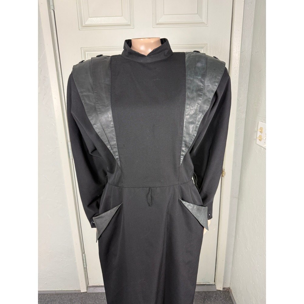 Vintage 90s Georgenti Dress 10 Wool Leather Gothic  Pockets Dolman SS10 - Picture 2 of 8